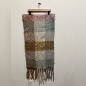 Large Plaid Fringe travel Wrap in Pink, Gray, and Brown